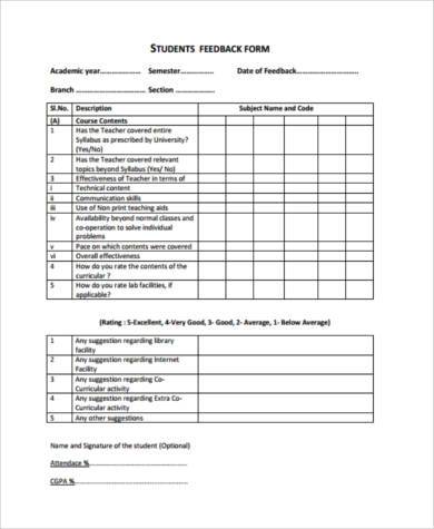 student teaching feedback form