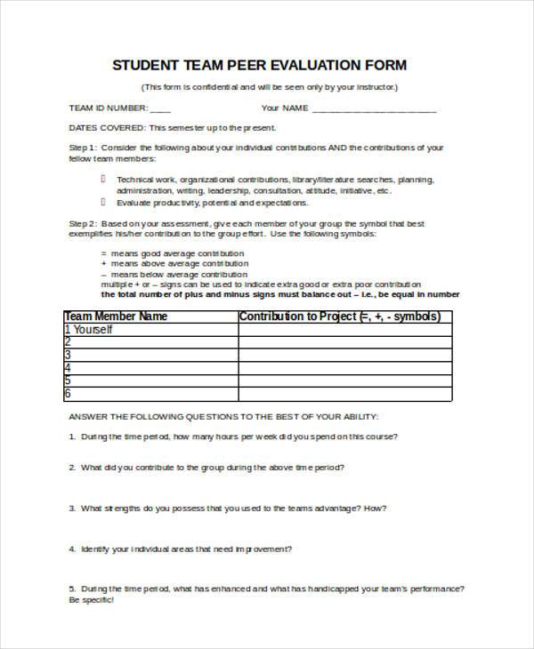 student team member evaluation form