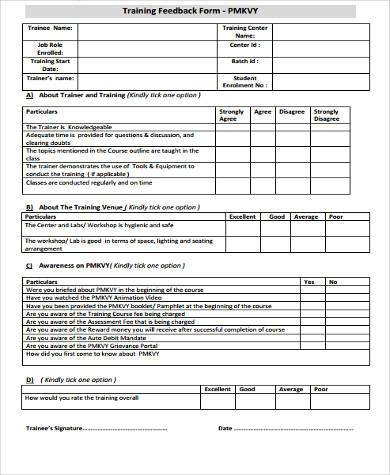 student training feedback form format