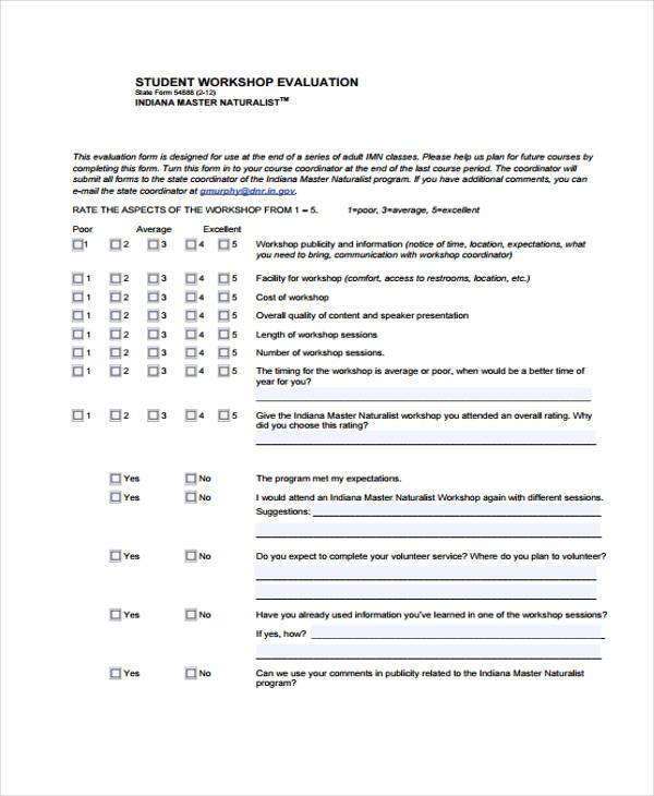 student workshop evaluation form