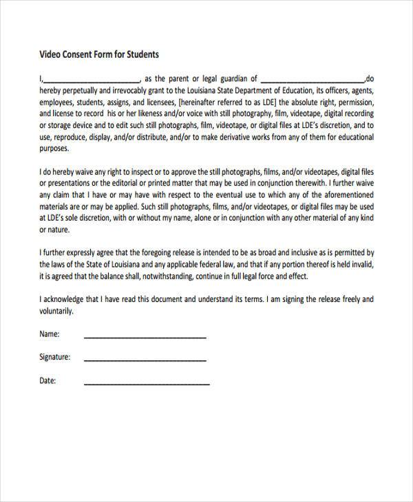 students video consent form