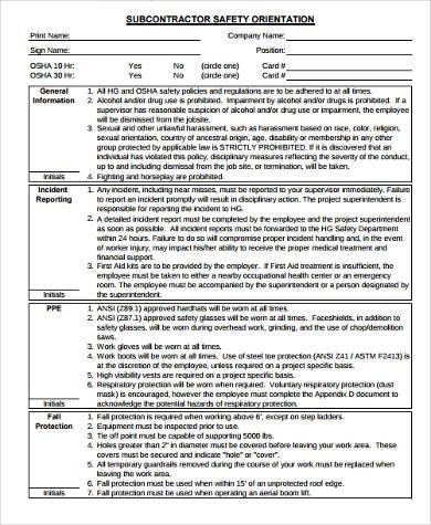 sub construction safety orientation form