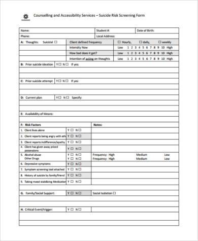 suicide assessment form pdf