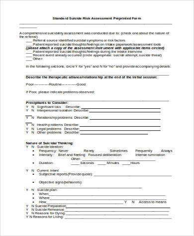 suicide assessment form in word format