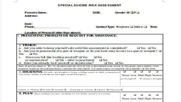 suicide risk assessment form samples