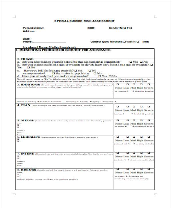 suicide risk assessment form in doc