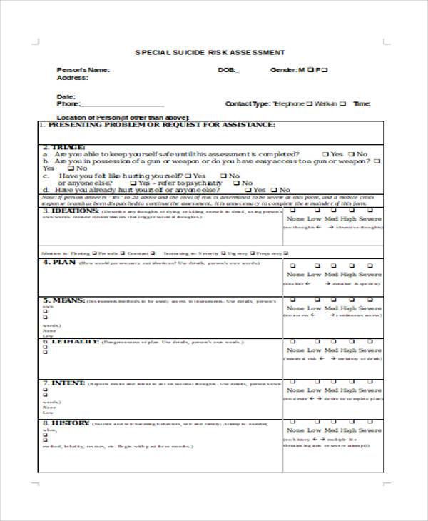 FREE 7+ Suicide Risk Assessment Forms in PDF | MS Word