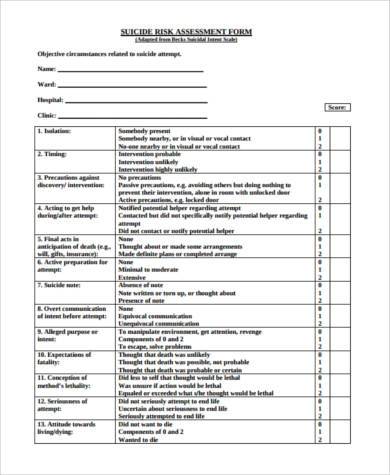 FREE 7+ Sample Suicide Assessment Forms in PDF | MS Word