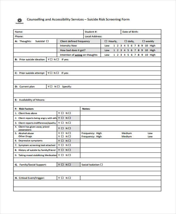 FREE 7+ Suicide Risk Assessment Forms in PDF | MS Word