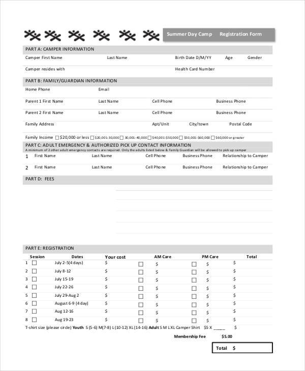 summer day camp registration form sample