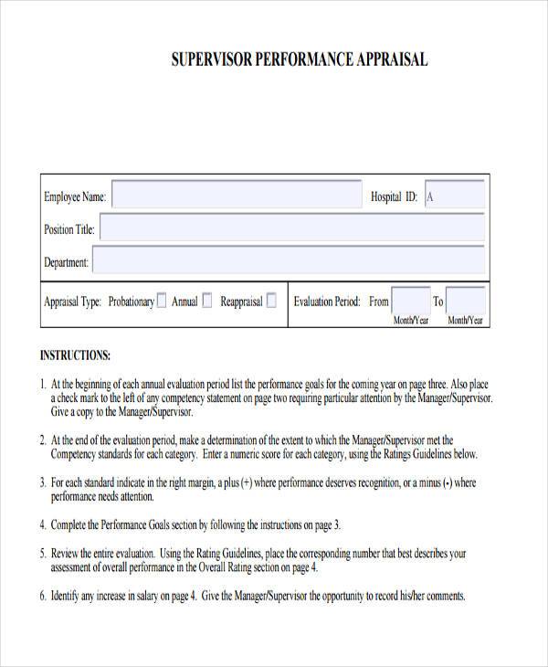 Free 7 Supervisor Appraisal Form Samples In Pdf Ms Word