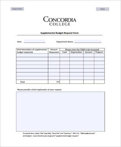 supplemental budget request form