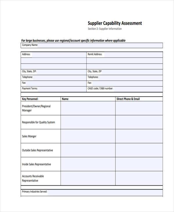 FREE 8+ Sample Supplier Assessment Forms in PDF | MS Word