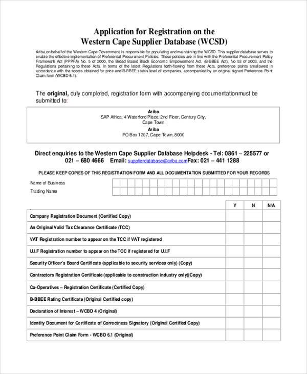 FREE 7+ Sample Supplier Registration Forms in PDF MS Word