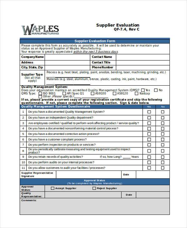 supplier evaluation form in doc