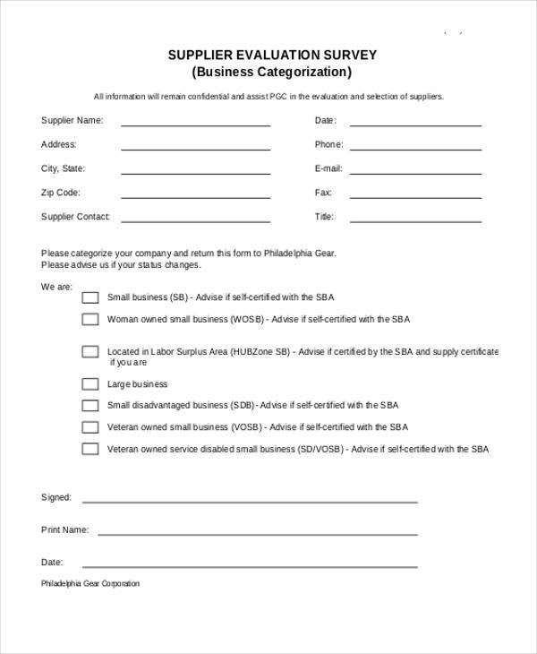 supplier evaluation survey form in pdf