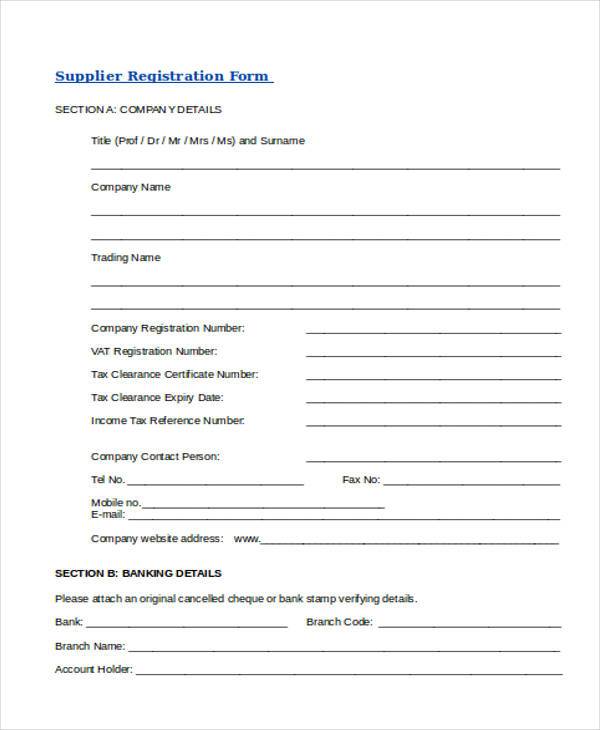 supplier registration form sample