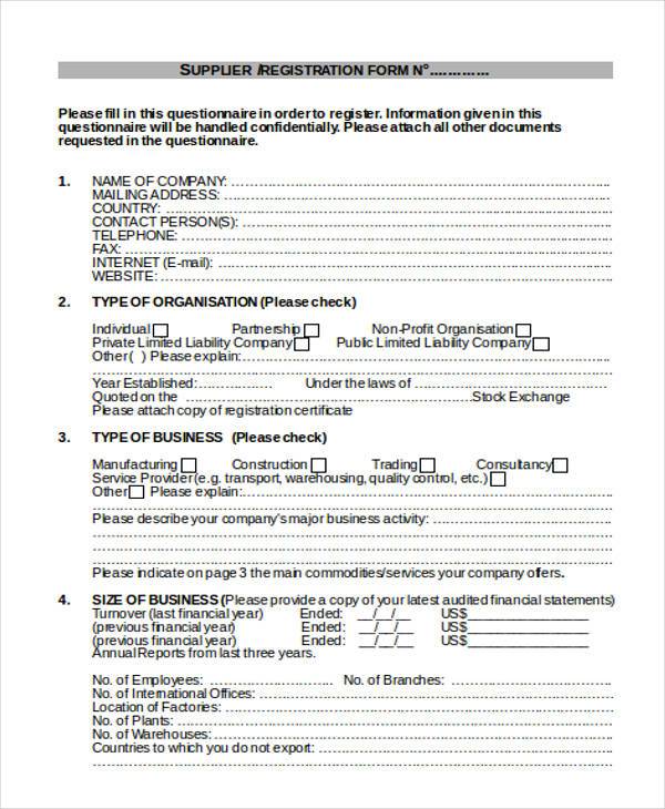 supplier registration form in doc