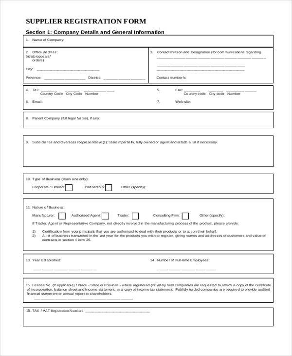 FREE 7 Sample Supplier Registration Forms In PDF MS Word