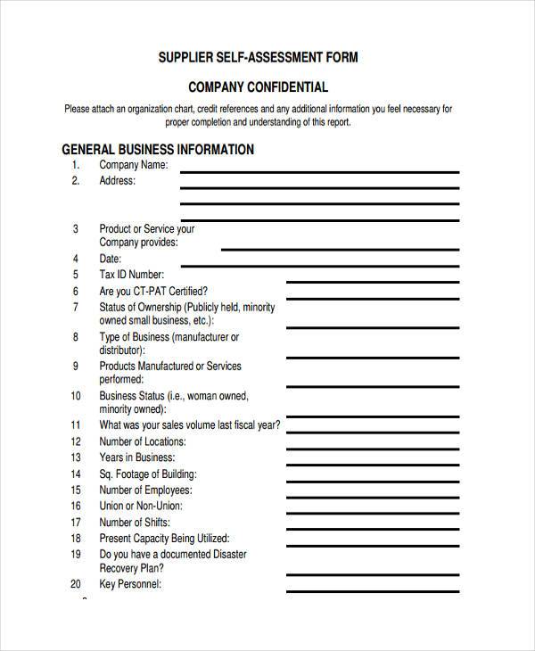 supplier self assessment form