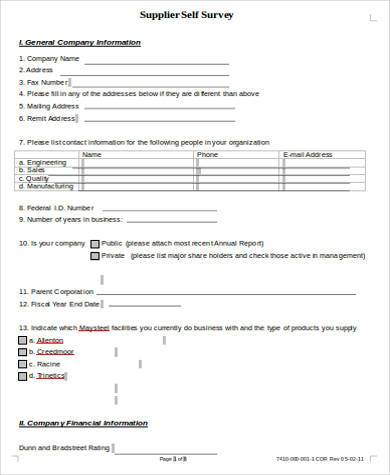 supplier survey form in word format
