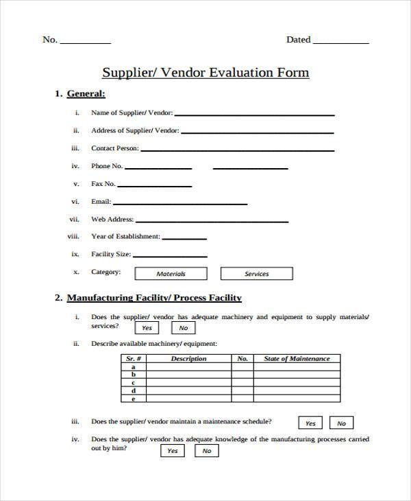 supplier technical evaluation form