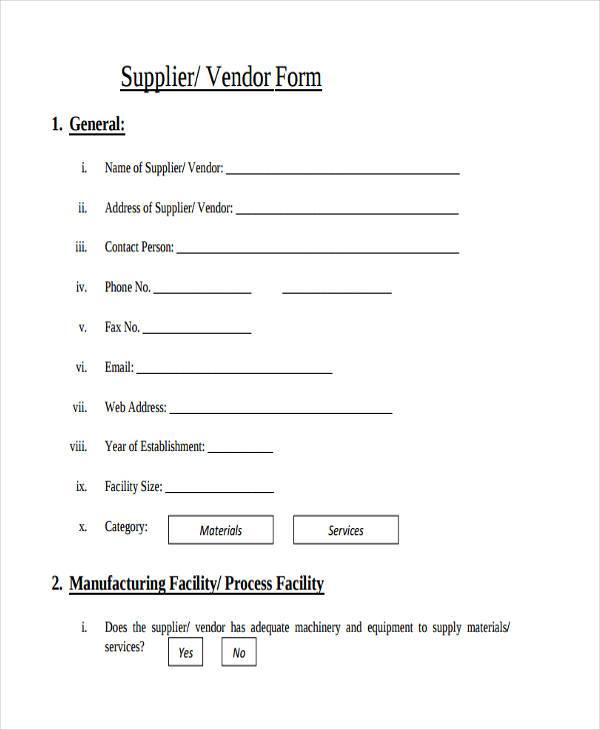 supplier vendor assessment form