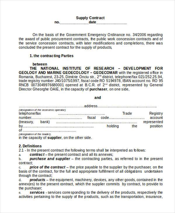FREE 11+ Supply Contract Form Samples, PDF, MS Word, Google Docs