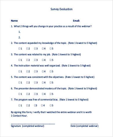 survey evaluation form example