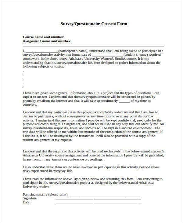 Free 7 Survey Consent Forms In Pdf Ms Word