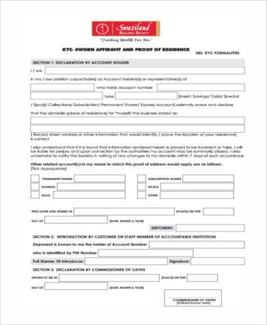 sworn affidavit account form