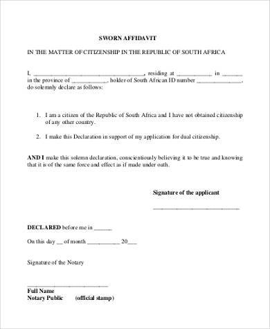 sworn affidavit form in pdf