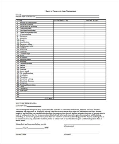 FREE 9+ Sample Sworn Statement Forms in PDF | Excel | MS Word