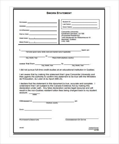 sworn statement form example