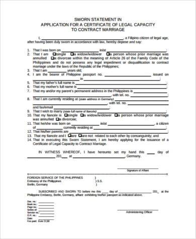 sworn statement legal form