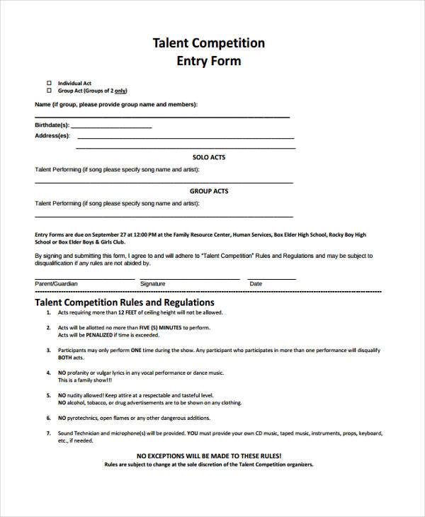 talent competition entry form