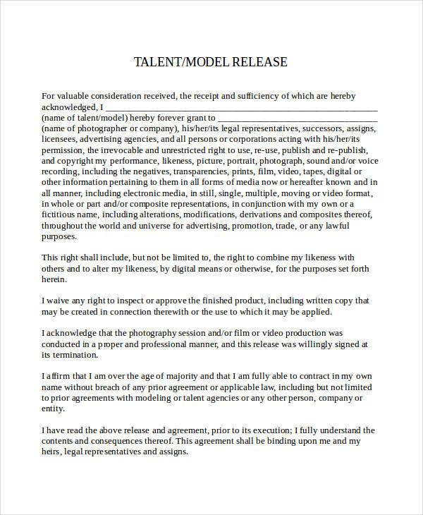 talent model release form1