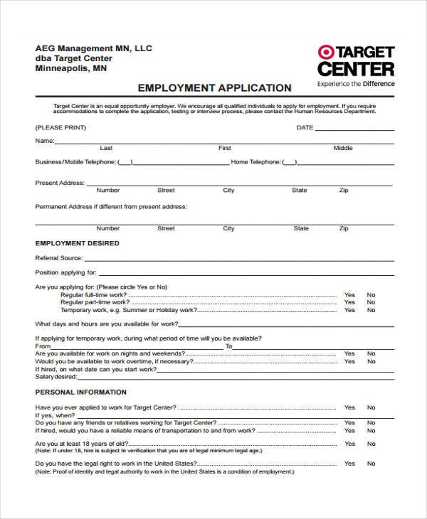 target employment application form3