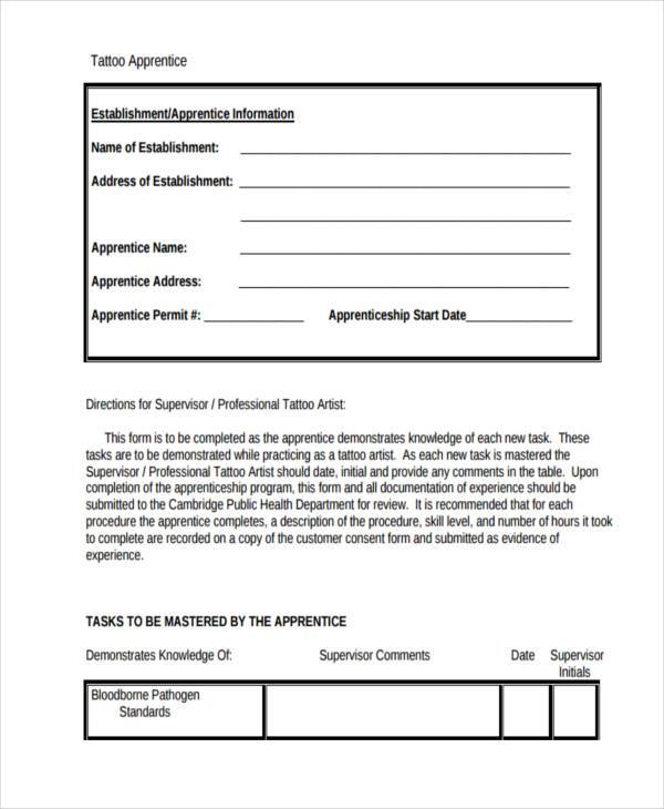 tattoo apprenticeship contract form
