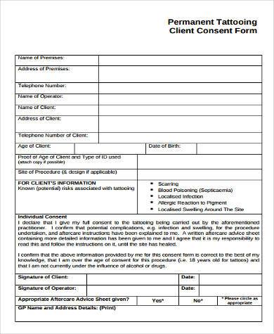 tattoo client consent form
