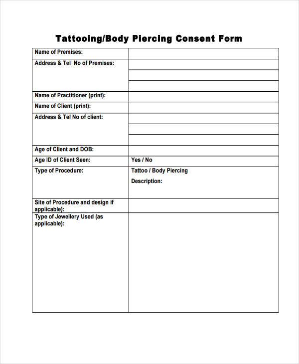 Printable Tattoo Consent Form 7058