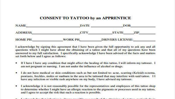 tattoo consent form samples