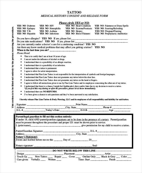 tattoo medical release form