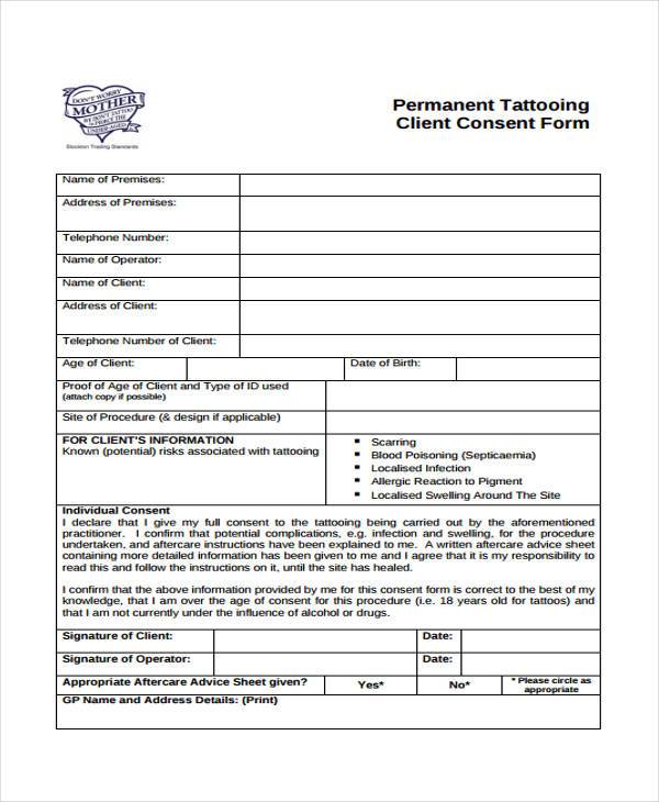 tattooing customer consent form in pdf