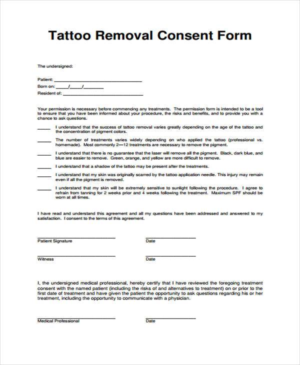 tattooing removal consent form