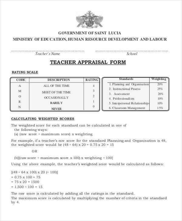 teacher appraisal form format in pdf