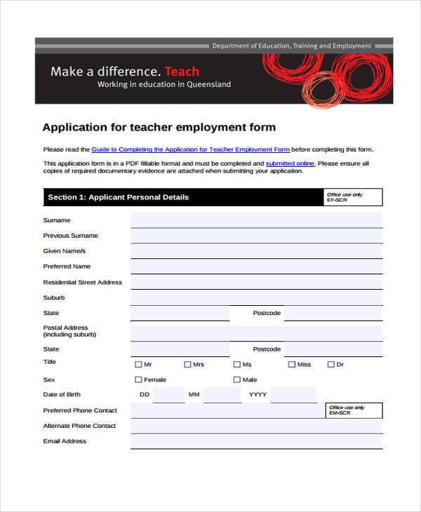 teacher employment application form in pdf1