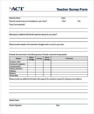 teacher evaluation survey form
