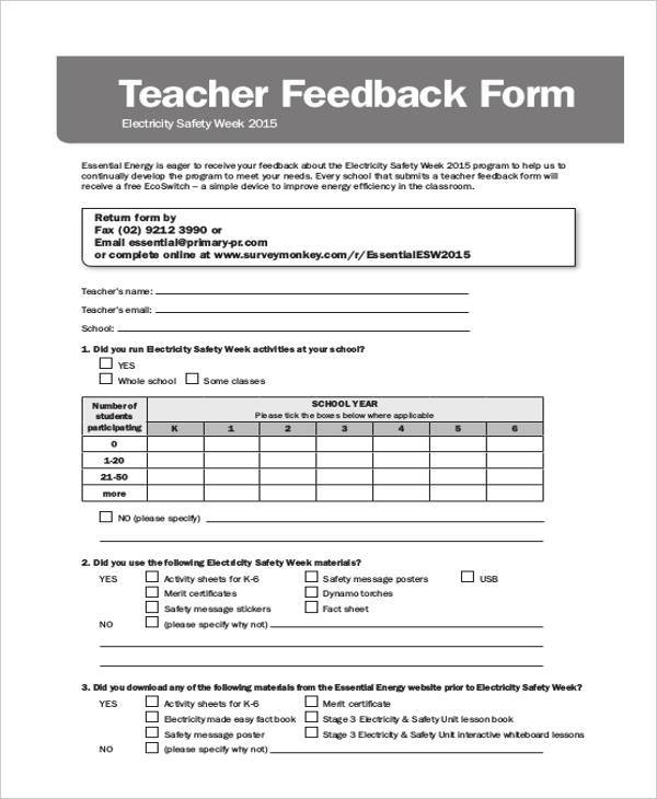 teacher feedback form example