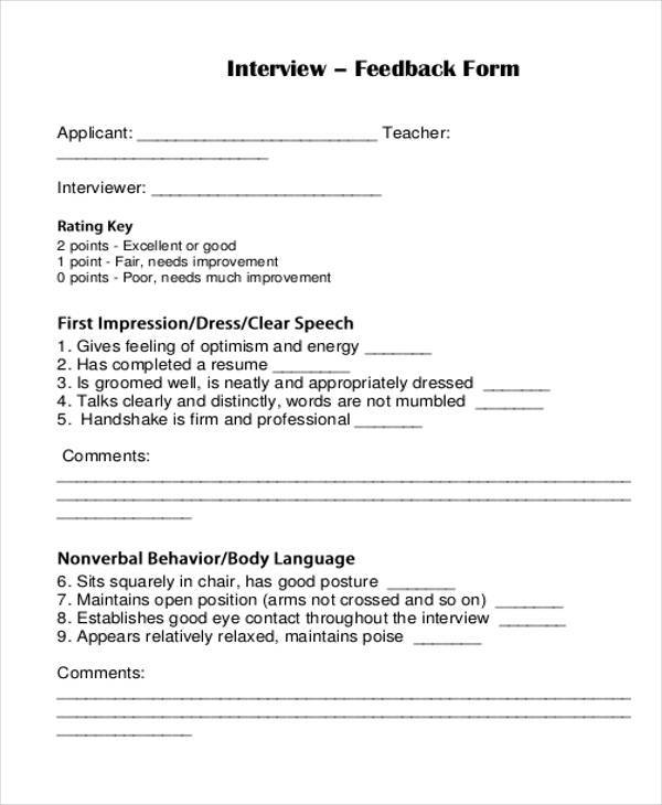 Unsuccessful interview feedback examples